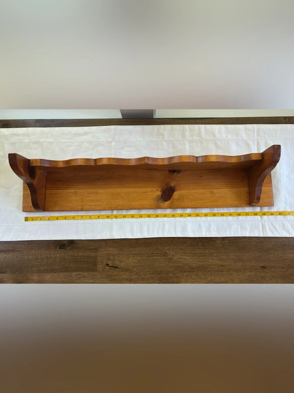 Vintage Honey Brown Wooden Wall Display Shelf 30”